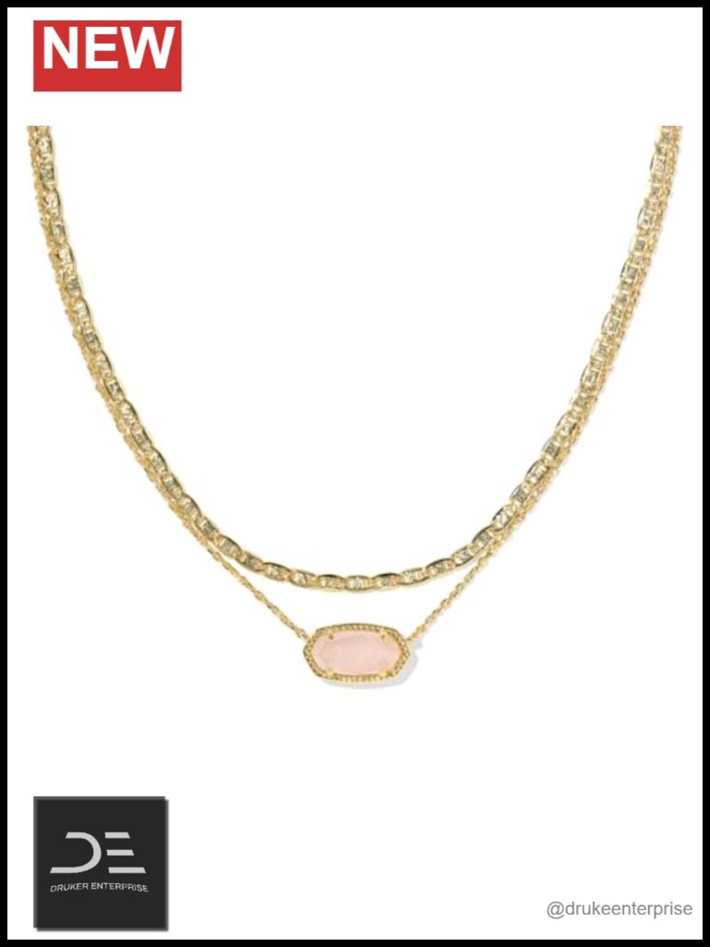 Gold Plated Multi Strand Pendant Necklace Rose Quartz Layering